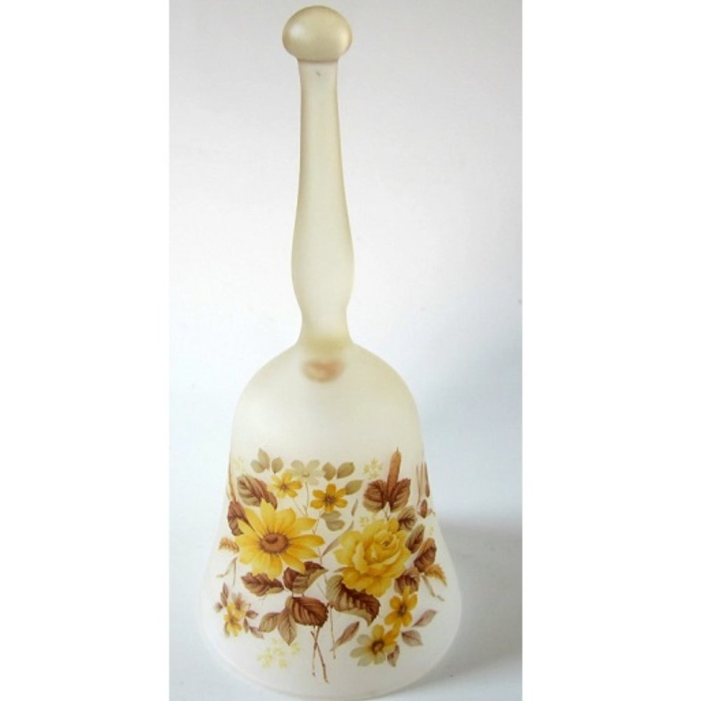 Viking Glass Bell  -  Frosted Satin Flowers  -  Yellow Rose & Daisy